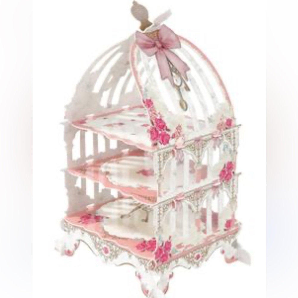 Pink Floral Three-Tier Decorative Dessert Stand - Elegant Party Display